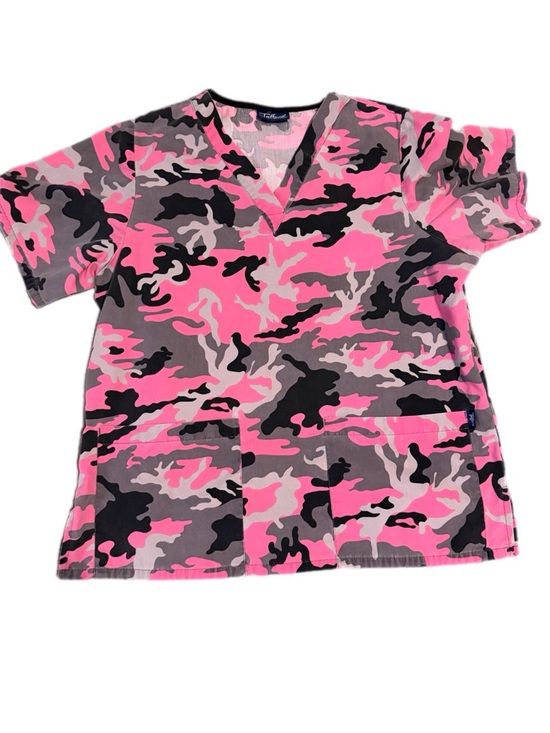 Tafford Tops - Tafford V-neck Camo Print Scrub Top in Pink, Black & Gray